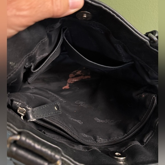 Fossil Vintage Black Leather Shoulder Bag 75082 Built in Wallet Multiple Pockets - Picture 9 of 9